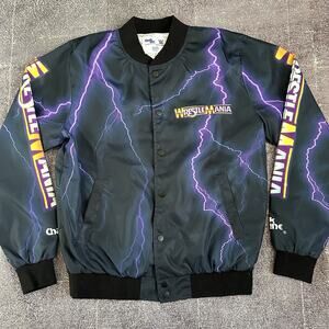 Men's Chalk Line WWE WrestleMania Fanimation Lightning Satin Bomber Jacket Sz S